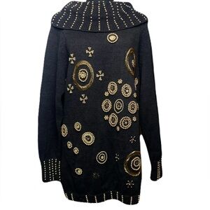 Vintage Victoria Harbour Black Embellished Sweater Tunic Gold Beaded Studded Med